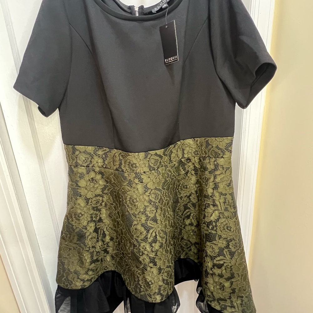 Eloquii Black and Olive Lace Blouse